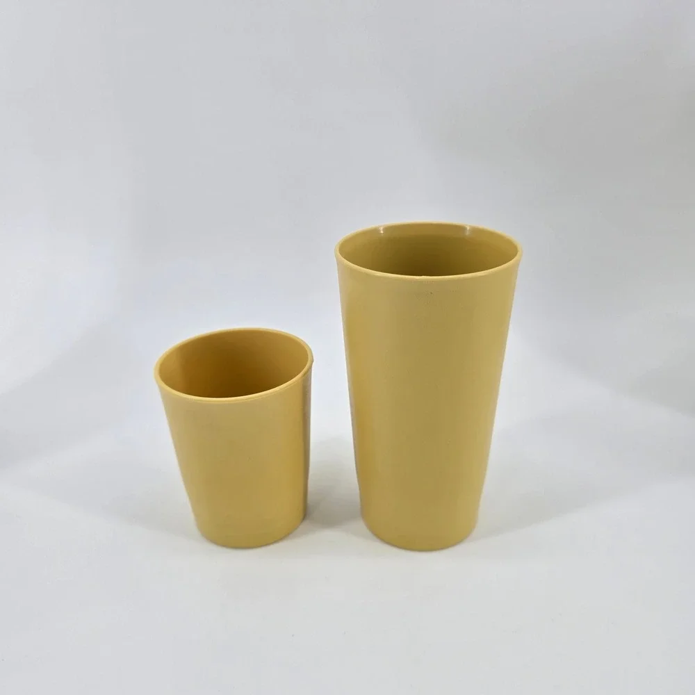 Vintage Tupperware 1qt. Pitcher Tumbler Set 9pc Harvest Gold Almond Floral